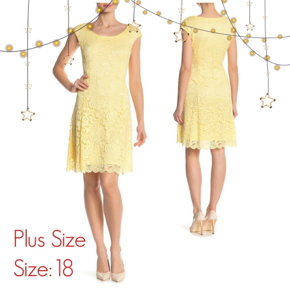 Plus Size 18 Yellow Lace Stretchy Shift Dress